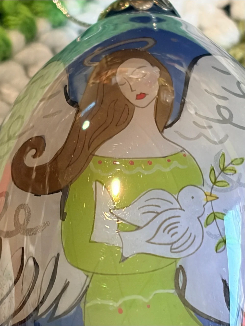 Pier 1 Angel Teardrop 2006 Hand Painted Li Bien Glass Christmas Ornament in Box